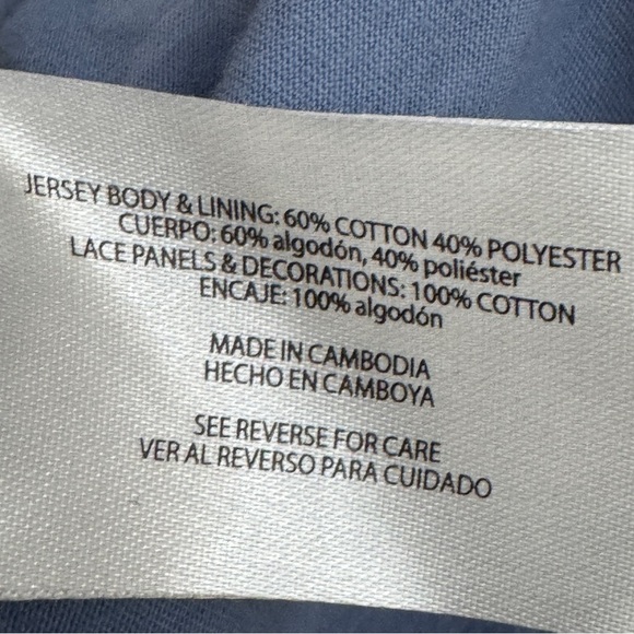 Orvis Anna Crochet Lace Yoke Split V Cap Sleeve Top XL Dusty Blue - Picture 4 of 6